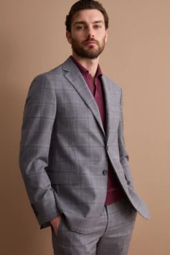 Abito Check Monopetto Foderato Regular Fit in Lana Vergine - GRIGIO QUADRI