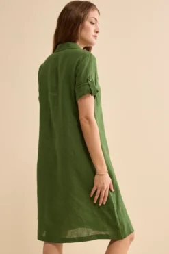 Abito Chemisier in Lino con Manica Corta - VERDE