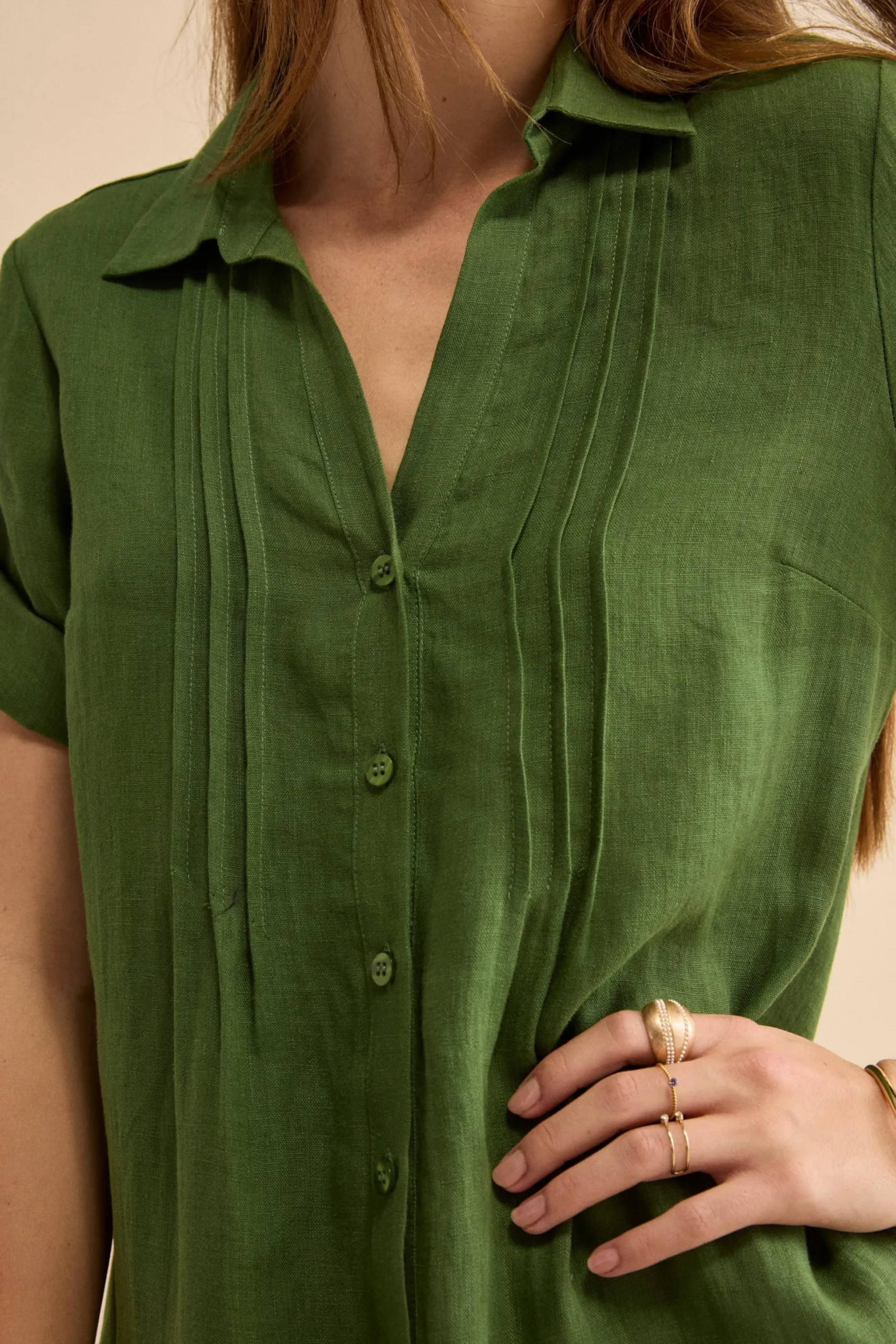Abito Chemisier in Lino con Manica Corta - VERDE
