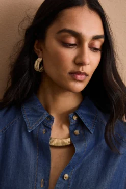 Abito Chemisier Lungo con Cintura in Denim - DENIM