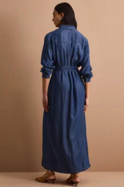 Abito Chemisier Lungo con Cintura in Denim - DENIM
