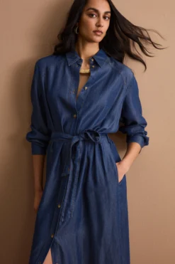 Abito Chemisier Lungo con Cintura in Denim - DENIM