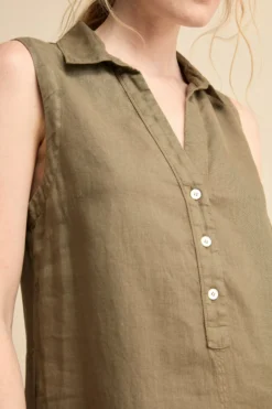 Abito Chemisier Smanicato in Lino - VERDE MILITARE