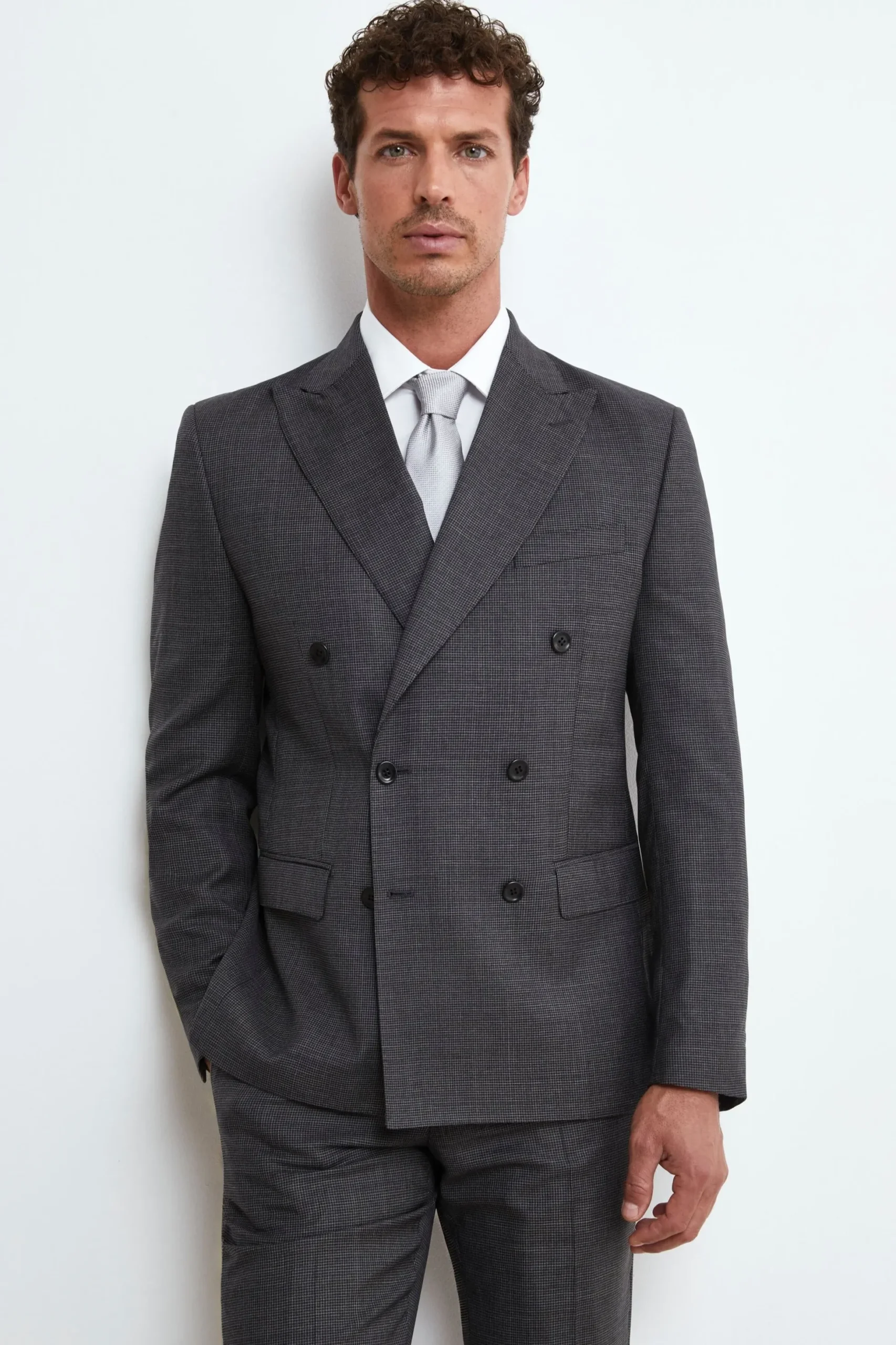 Abito Doppiopetto in Lana Slim Fit - ANTRACITE QUADRI