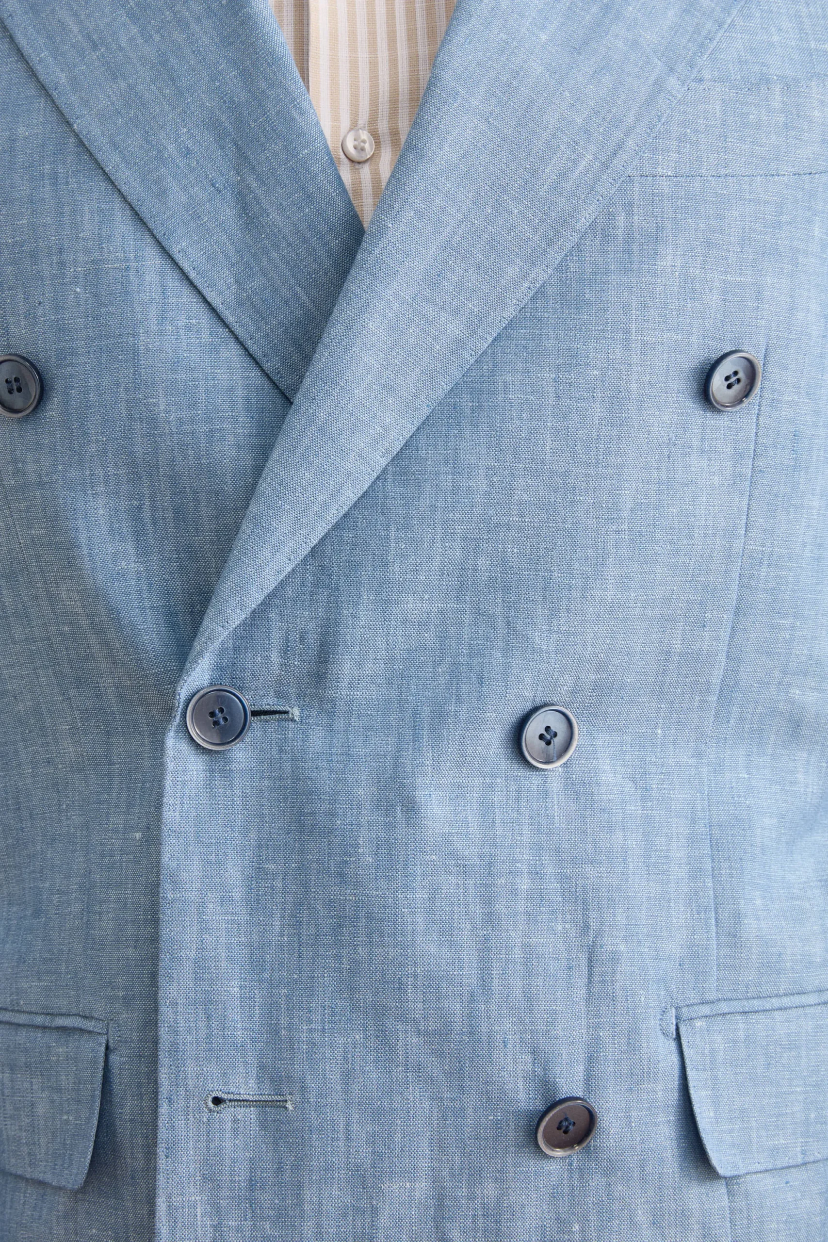 Abito Doppiopetto Slim Fit in Lino Melange - CIELO