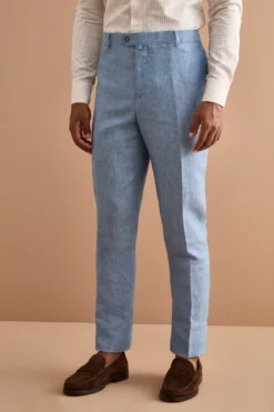Abito Doppiopetto Slim Fit in Lino Melange - CIELO