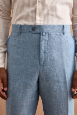 Abito Doppiopetto Slim Fit in Lino Melange - CIELO