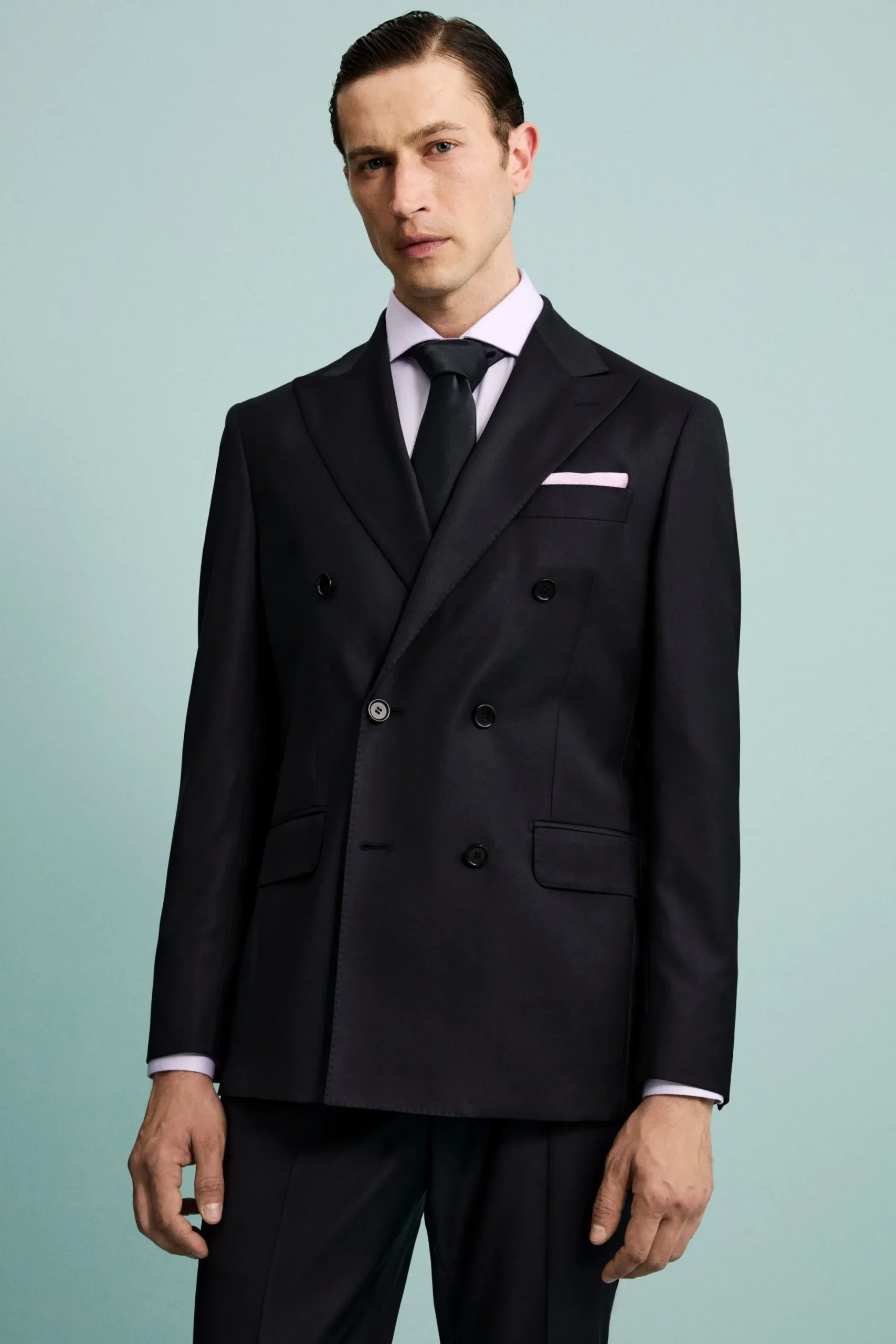 Abito Elegante Doppiopetto con Revers a Lancia - BLU