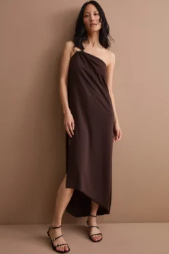 Abito Elegante in Jersey con Spacco - CIOCCOLATO