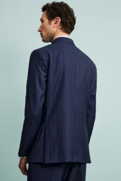 Abito Gessato Monopetto Comfort Fit in Lana Vergine - BLU APERTO GESSATO