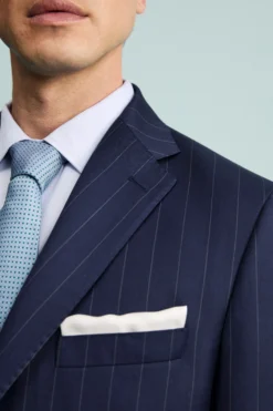 Abito Gessato Monopetto Comfort Fit in Lana Vergine - BLU APERTO GESSATO