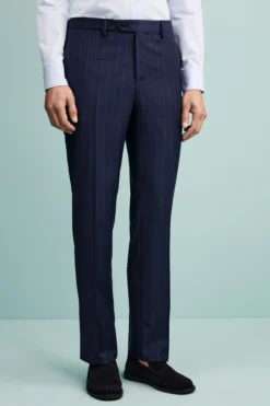 Abito Gessato Monopetto Comfort Fit in Lana Vergine - BLU APERTO GESSATO