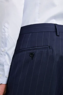 Abito Gessato Monopetto Comfort Fit in Lana Vergine - BLU APERTO GESSATO