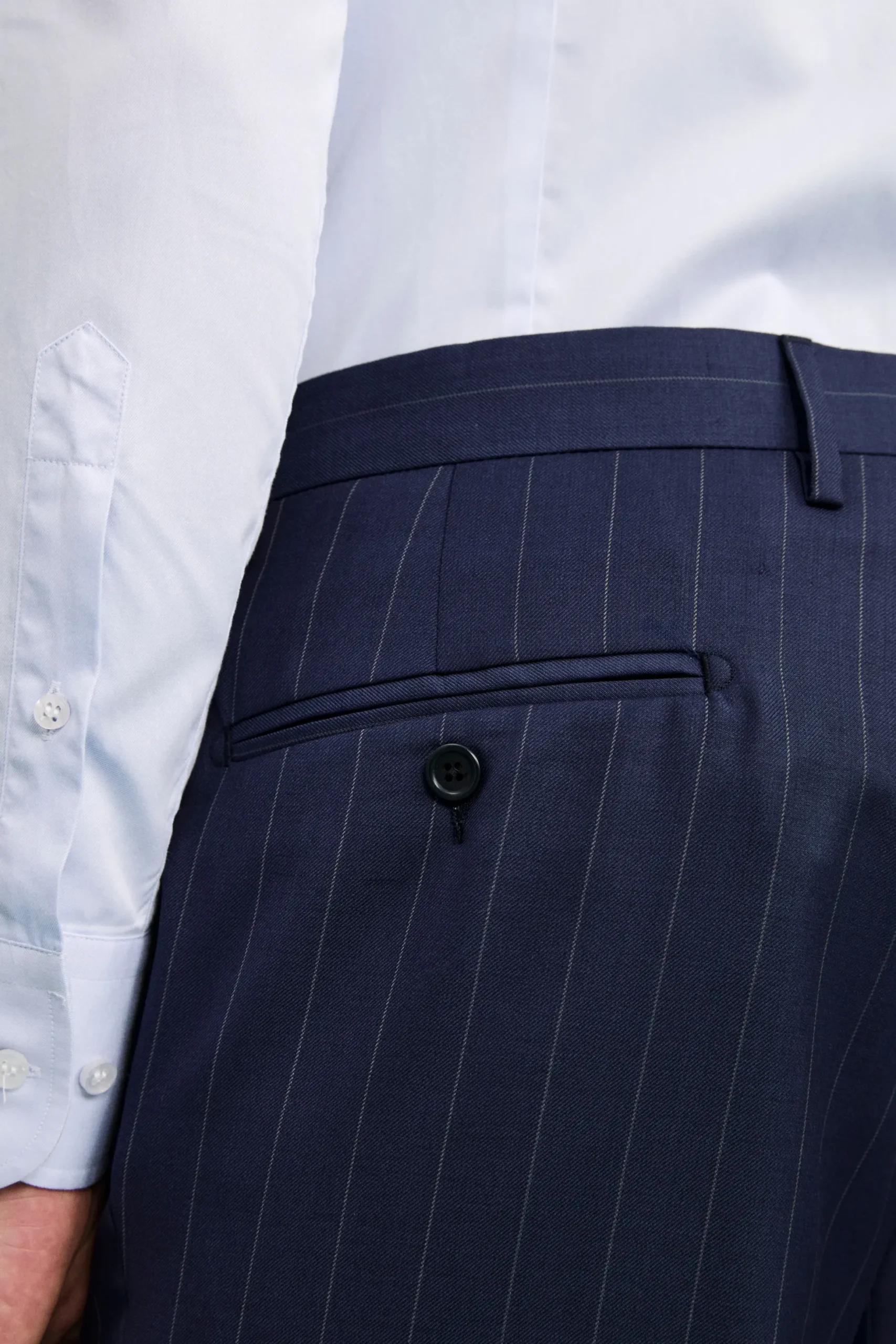 Abito Gessato Monopetto Comfort Fit in Lana Vergine - BLU APERTO GESSATO