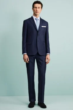 Abito Gessato Monopetto Comfort Fit in Lana Vergine - BLU APERTO GESSATO