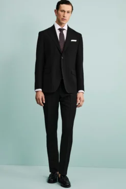 Abito in Lana Vergine Slim Fit con Revers Classico - NERO