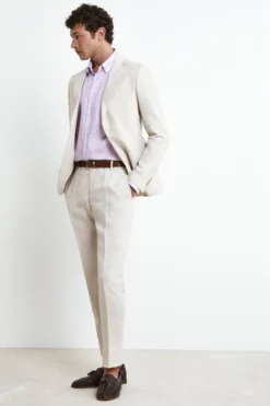 Abito in lino slim fit - BEIGE