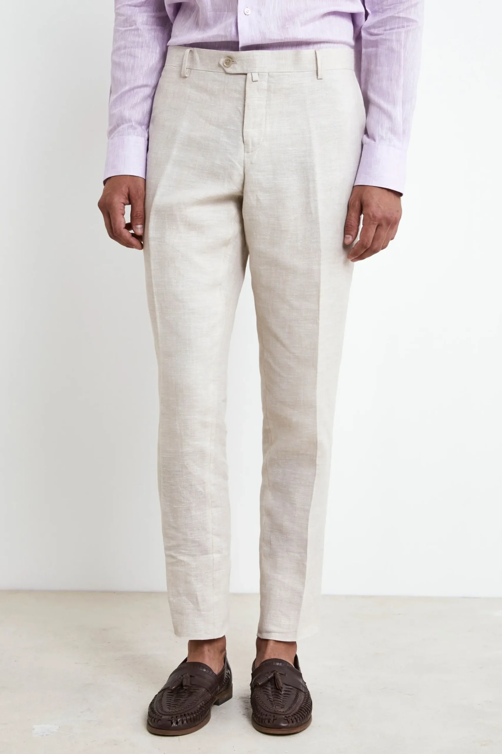 Abito in lino slim fit - BEIGE