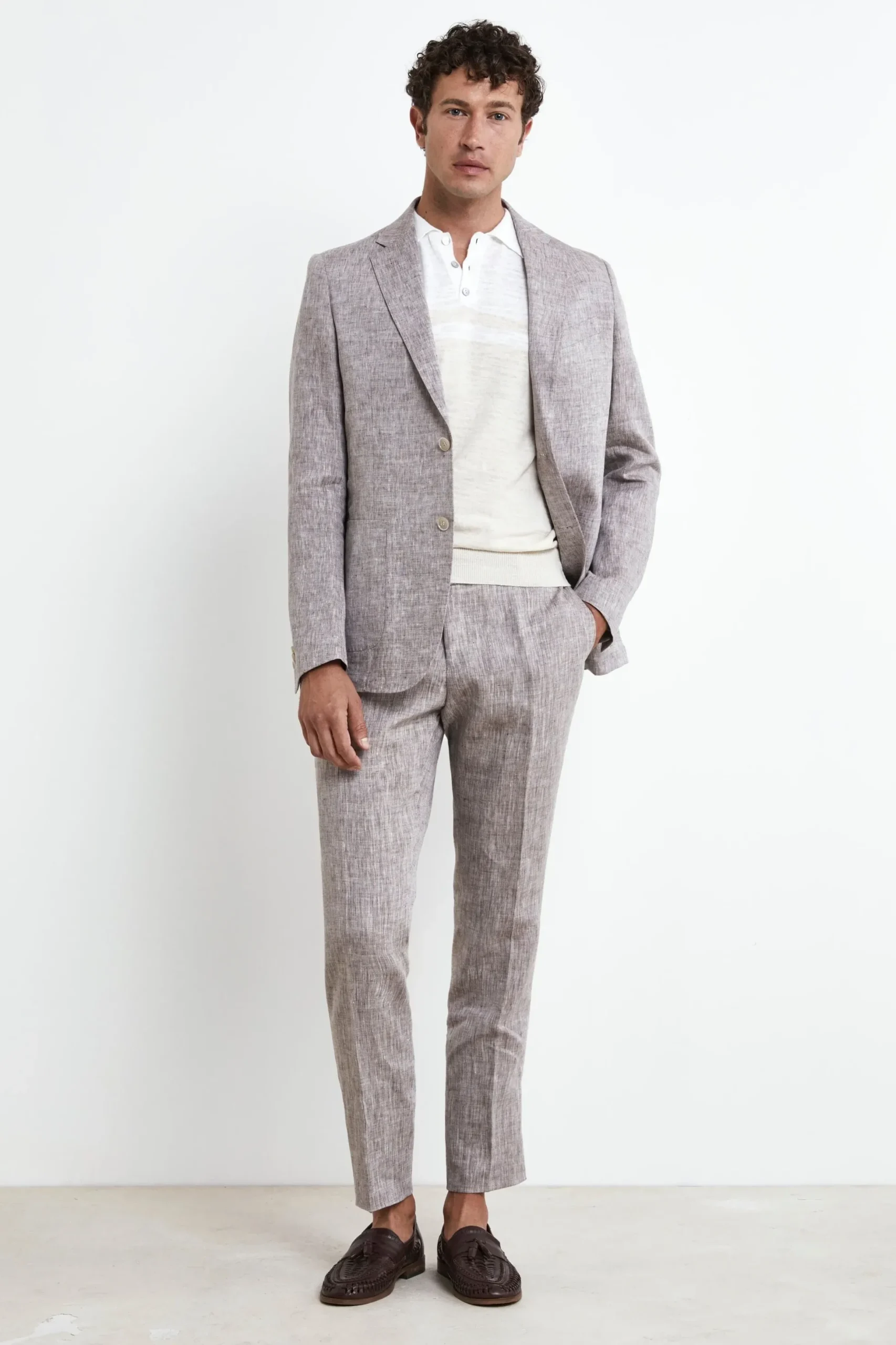 Abito in lino slim fit - MARRONE