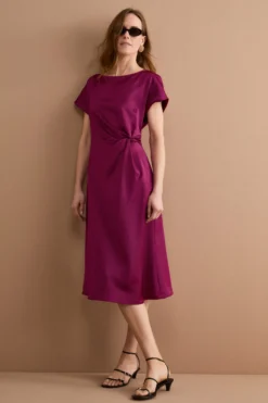 Abito Lungo da Cerimonia con Drappeggio - MAGENTA