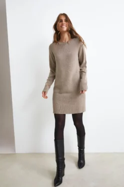 Abito Midi in Misto Cashmere - TORTORA