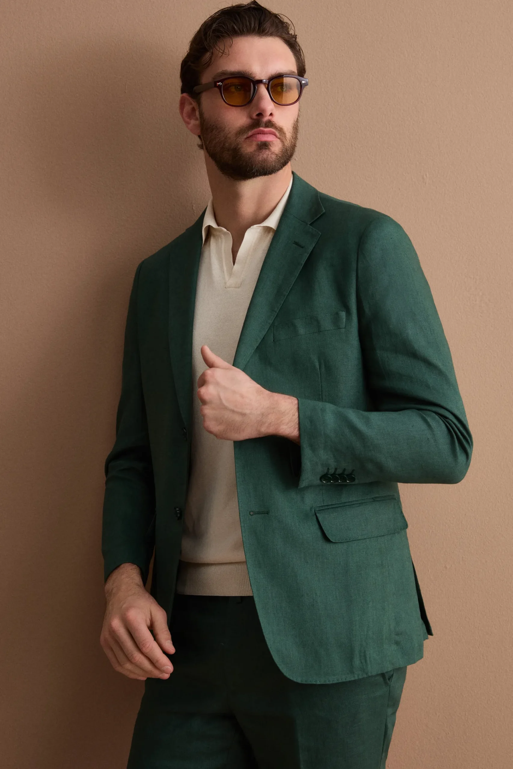 Abito Monopetto Comfort Fit in Puro Lino - VERDE