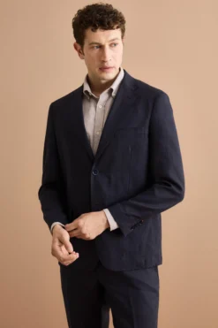 Abito Monopetto Comfort Fit in Puro Lino - NAVY
