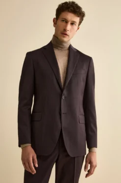 Abito Monopetto in Lana Vergine Regular Fit - MELANZANA