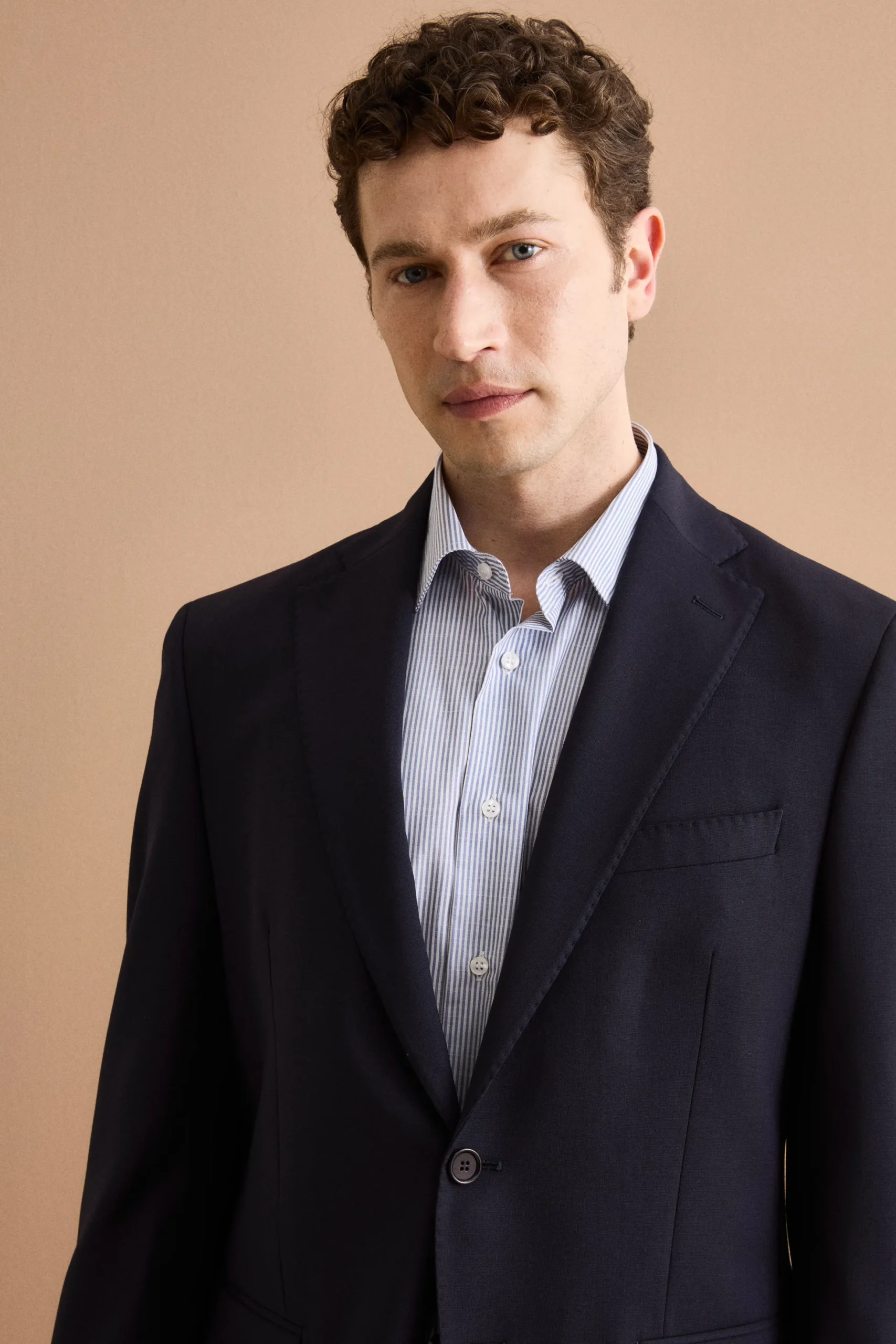 Abito Regular Fit Foderato in Lana Vergine - BLU