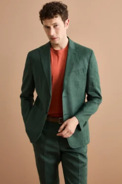 Abito Regular Fit Monopetto in Lino - VERDE