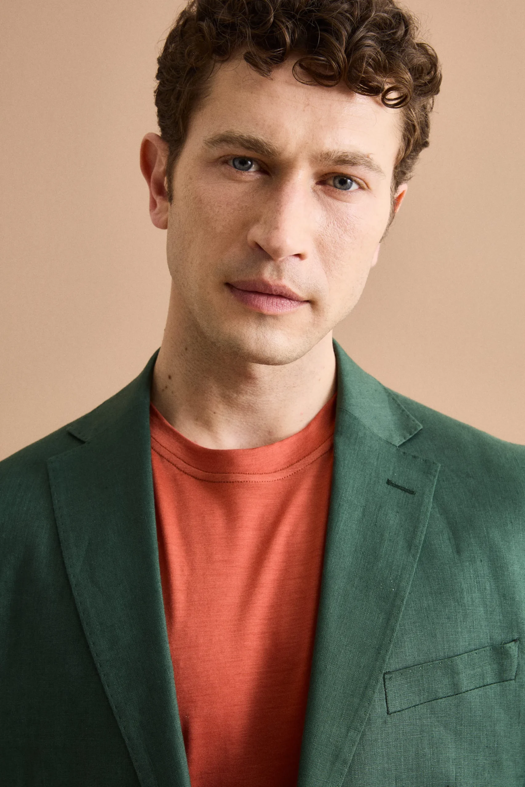 Abito Regular Fit Monopetto in Lino - VERDE