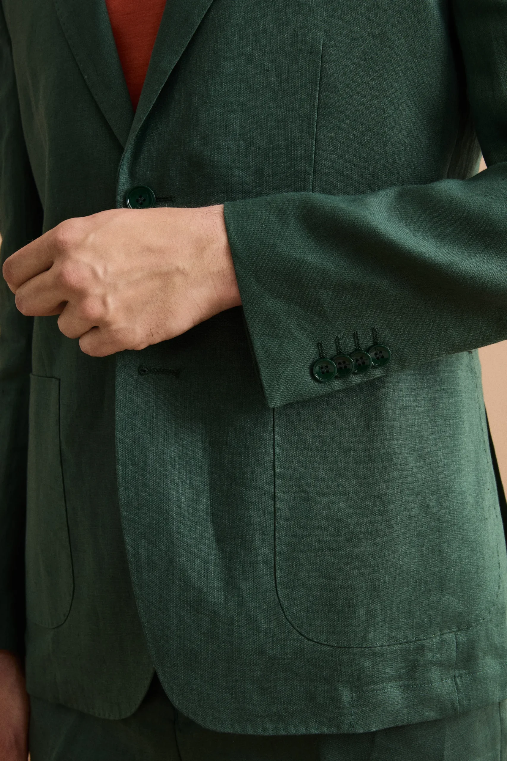Abito Regular Fit Monopetto in Lino - VERDE