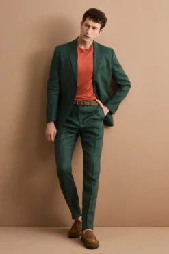Abito Regular Fit Monopetto in Lino - VERDE