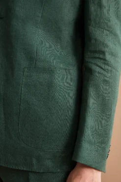 Abito Regular Fit Monopetto in Lino - VERDE