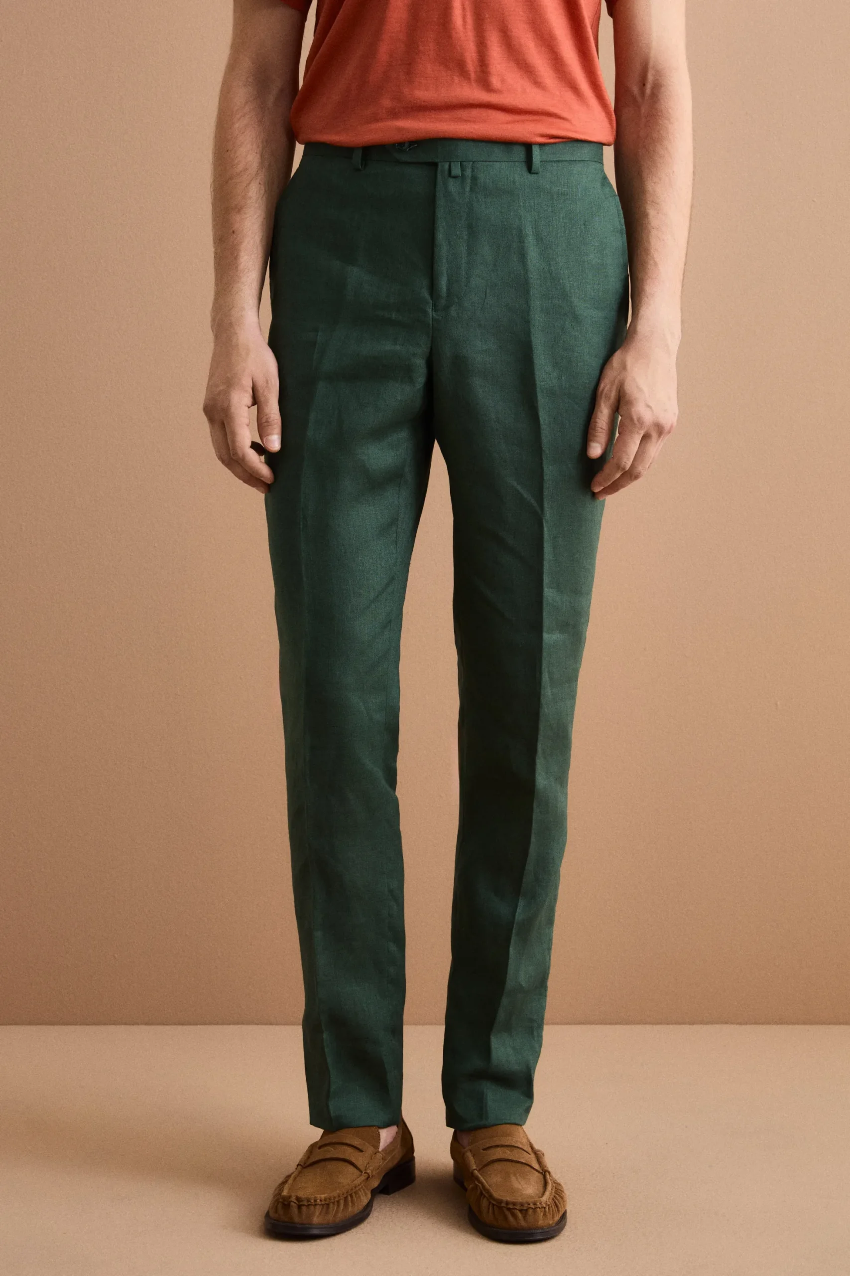 Abito Regular Fit Monopetto in Lino - VERDE
