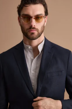Abito Regular Fit Monopetto in Lino - NAVY