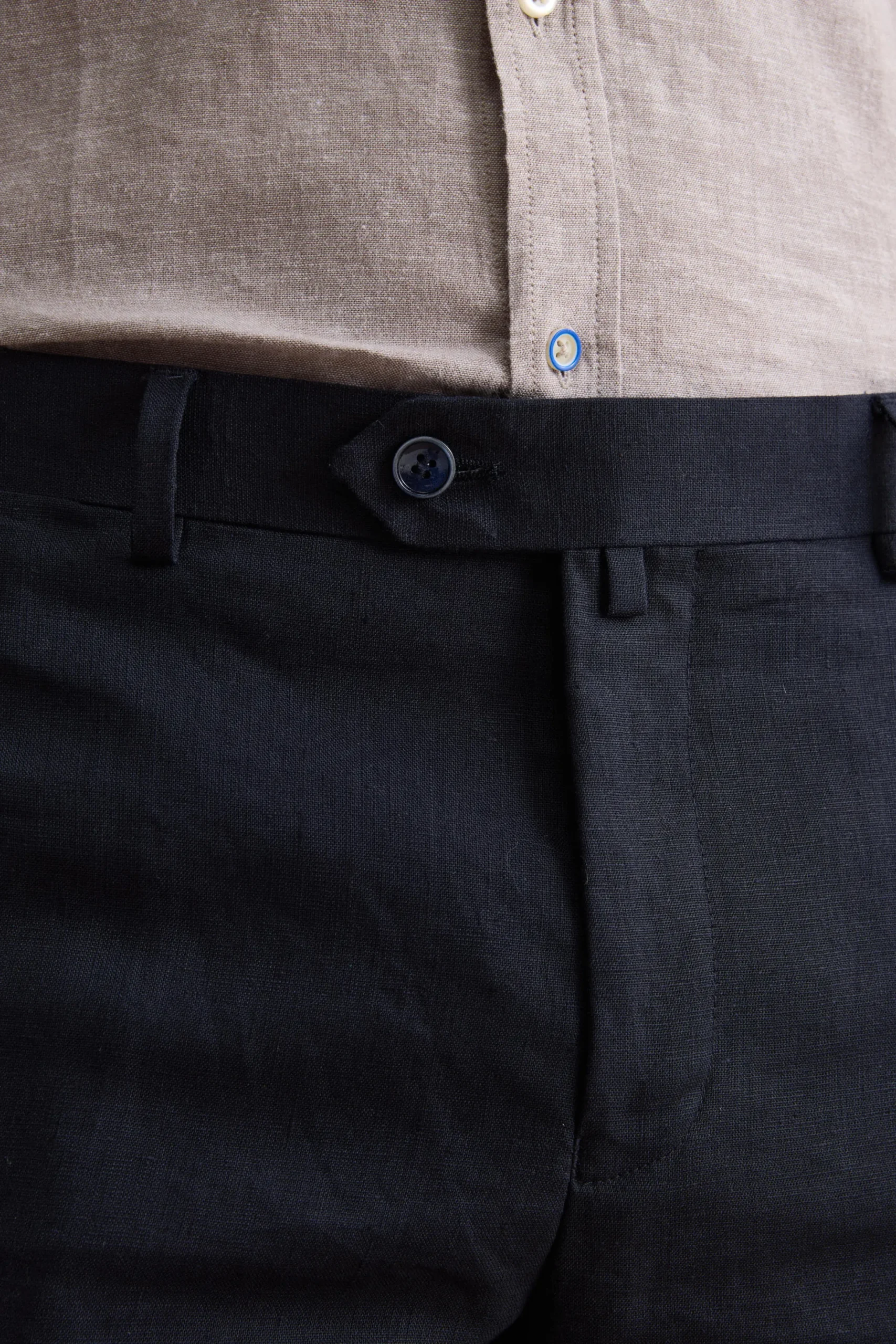Abito Regular Fit Monopetto in Lino - NAVY