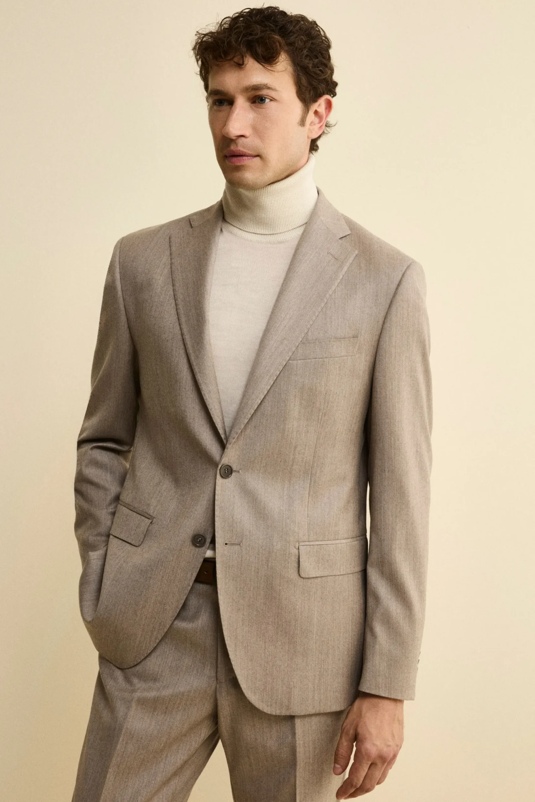 Abito Slim Fit Foderato in Lana e Cashmere - TORTORA