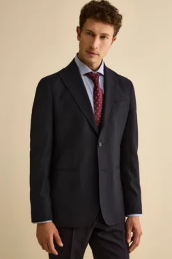 Abito Slim Fit in Lana Vergine con Revers a Lancia - BLU
