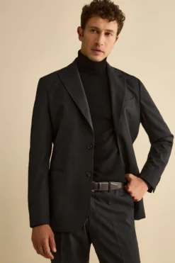 Abito Slim Fit Monopetto Revers a Lancia in Lana Vergine - ANTRACITE
