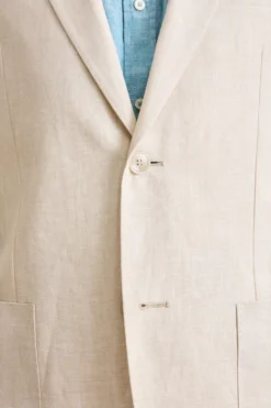 Abito Slim Fit Monopetto Semifoderato in Lino Melange - BEIGE