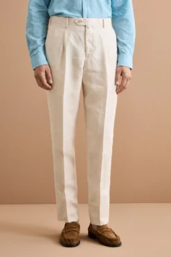 Abito Slim Fit Monopetto Semifoderato in Lino Melange - BEIGE