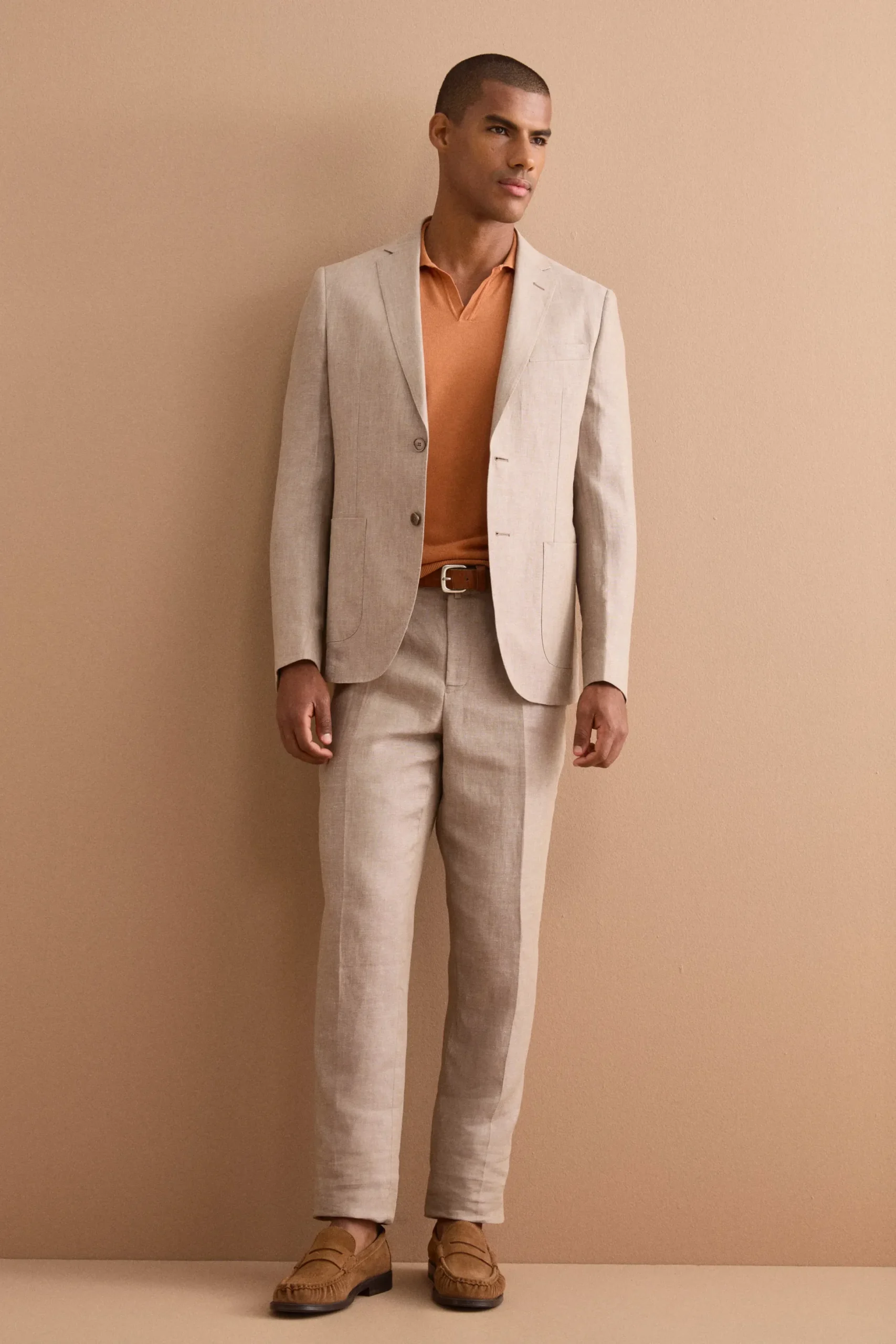 Abito Slim Fit Monopetto Semifoderato in Lino Melange - CAFFE