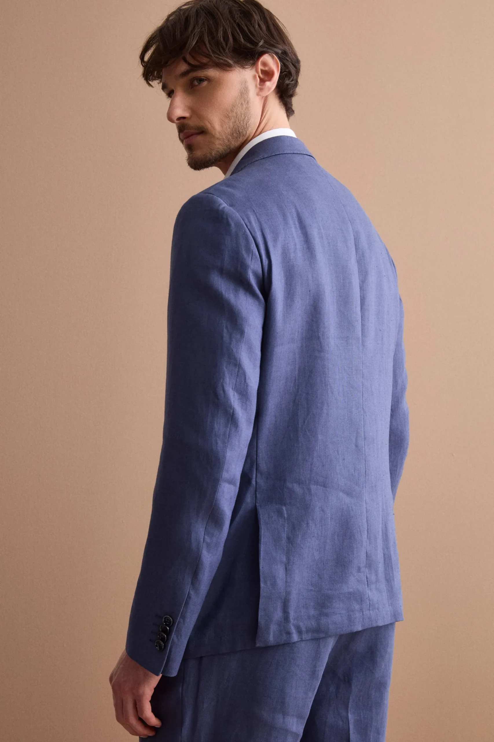 Abito Slim Fit Semifoderato in Lino - BLU