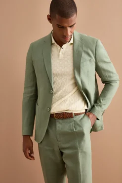 Abito Slim Fit Semifoderato in Lino - SALVIA
