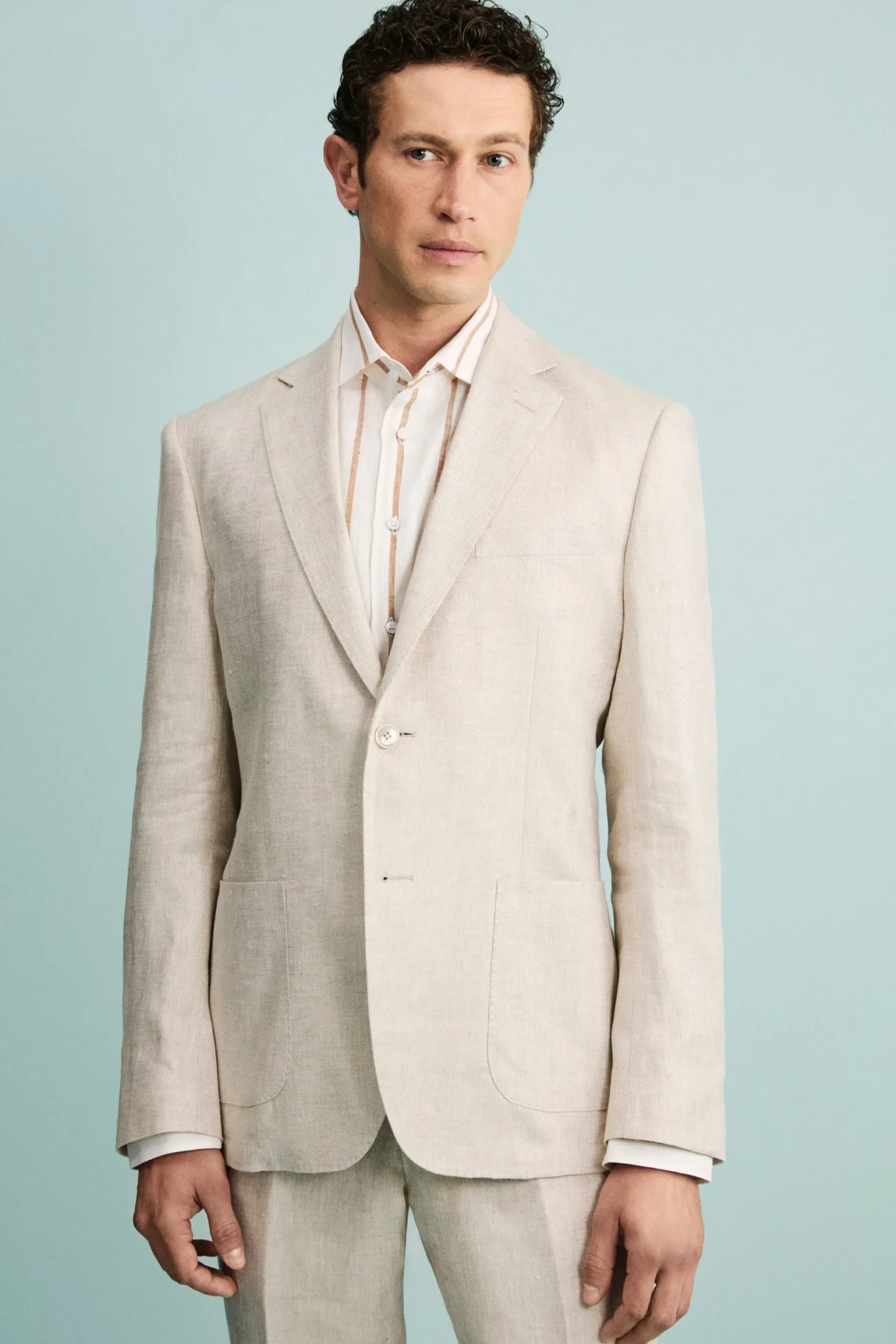 Abito Spigato Monopetto in Lino - BEIGE
