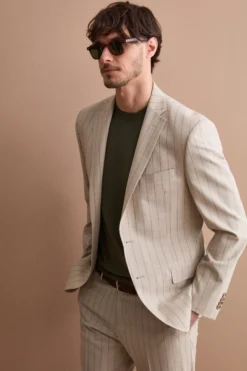 Abito Uomo in Lana Vergine Gessato Slim Fit - BEIGE GESSATO