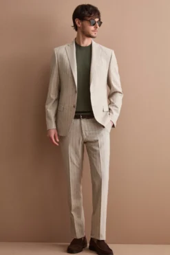 Abito Uomo in Lana Vergine Gessato Slim Fit - BEIGE GESSATO