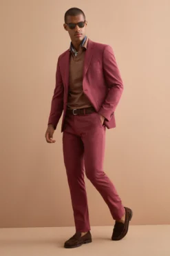Abito Uomo Monopetto in Lino Slim Fit - BORDEAUX