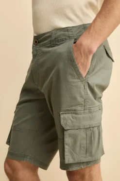 Bermuda Cargo in Cotone Canetté - VERDE MILITARE
